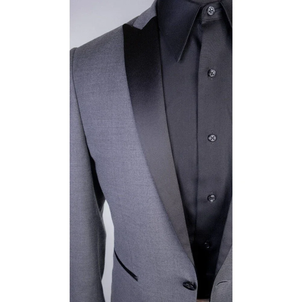 Express Slim Blazer Tuxedo Jacket Solid Gray Size 36S One Button Coat